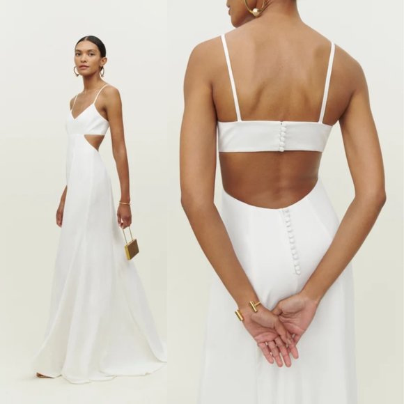 Reformation Astor A-line Maxi Dress Sz 6 Ivory Silk Chest and Back Cut-out - Picture 2 of 13